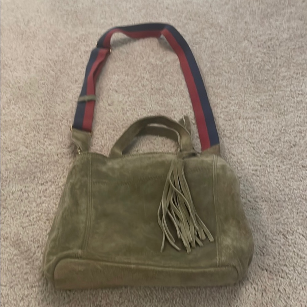 Elegant Olive Green Suede Shoulder Bag